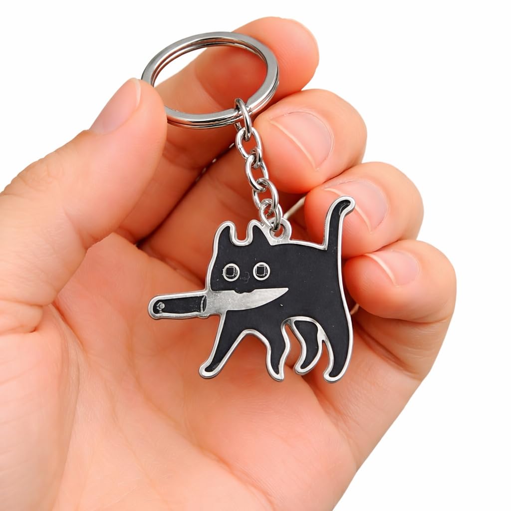 Lustige Mörderkatze Metall Schlüsselanhänger