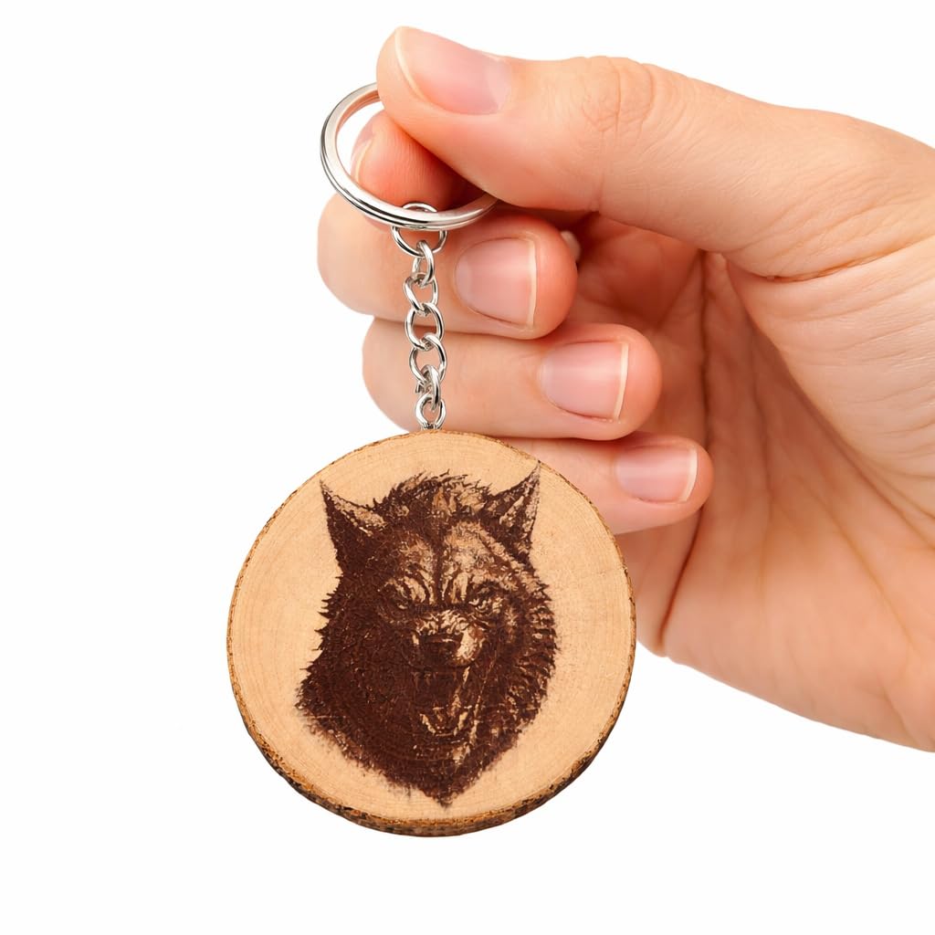 Werwolf Lasergravierter Holz Schlüsselanhänger