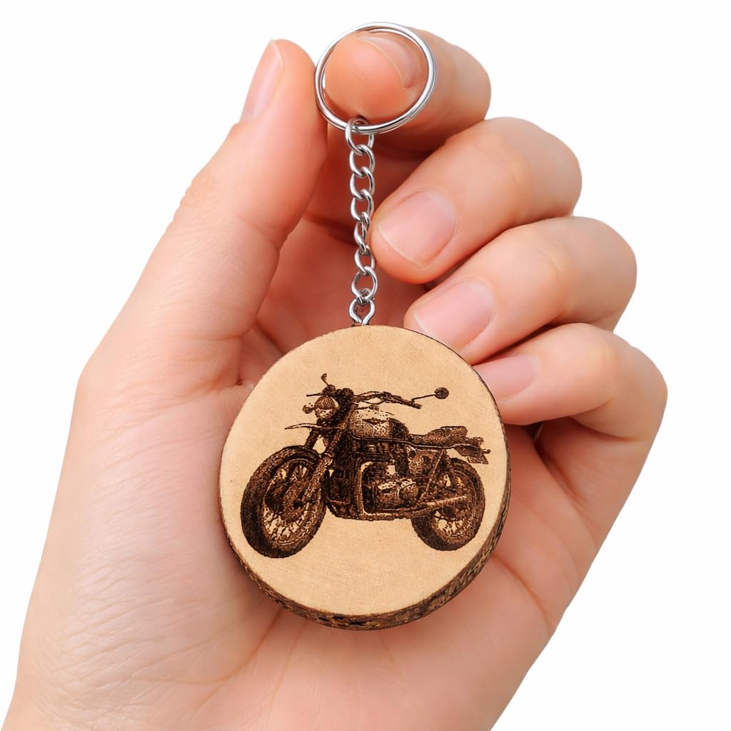 Ikonisches Motorrad Thunderbird Lasergravierter Holz Schlüsselanhänger