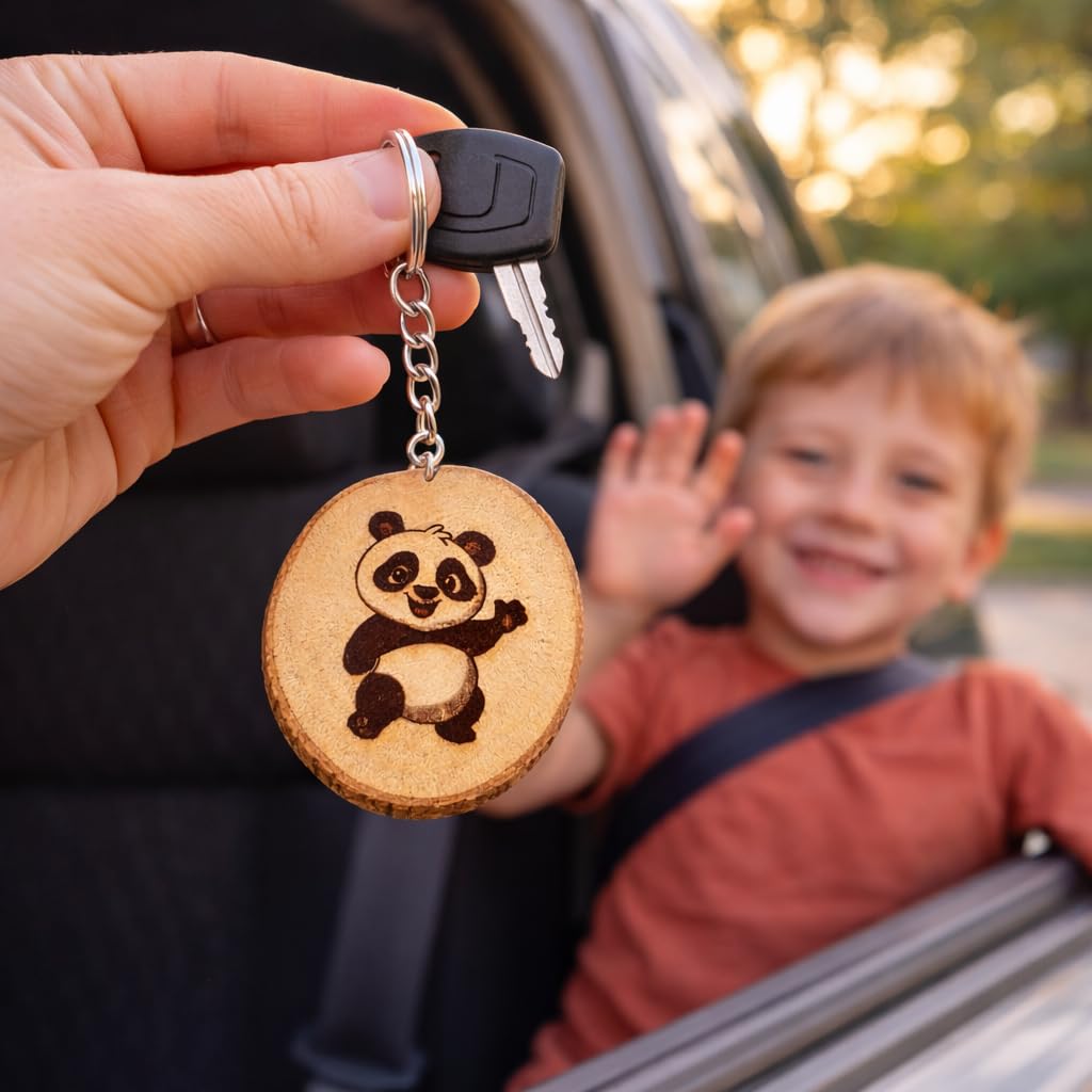 Panda tanzend Lasergravierter Holz Schlüsselanhänger