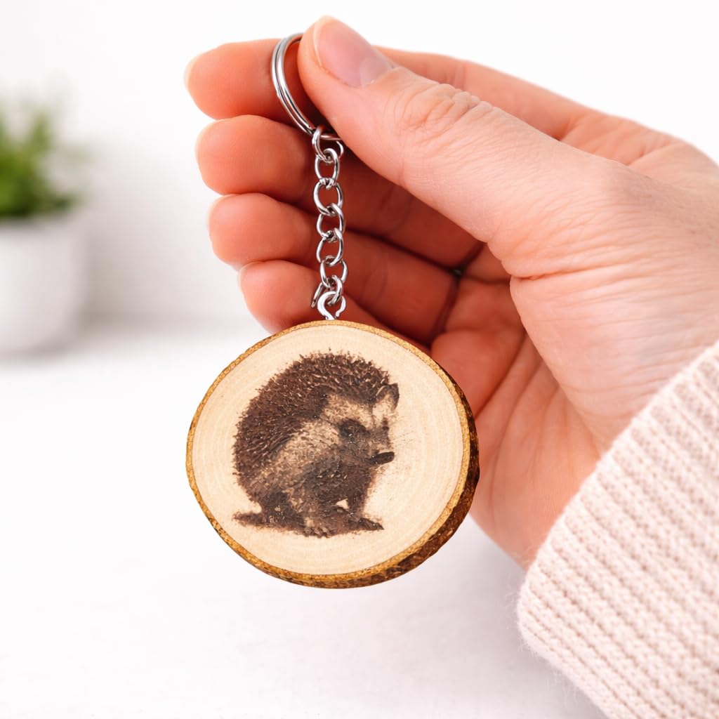Niedlicher Igel Lasergravierter Holz Schlüsselanhänger