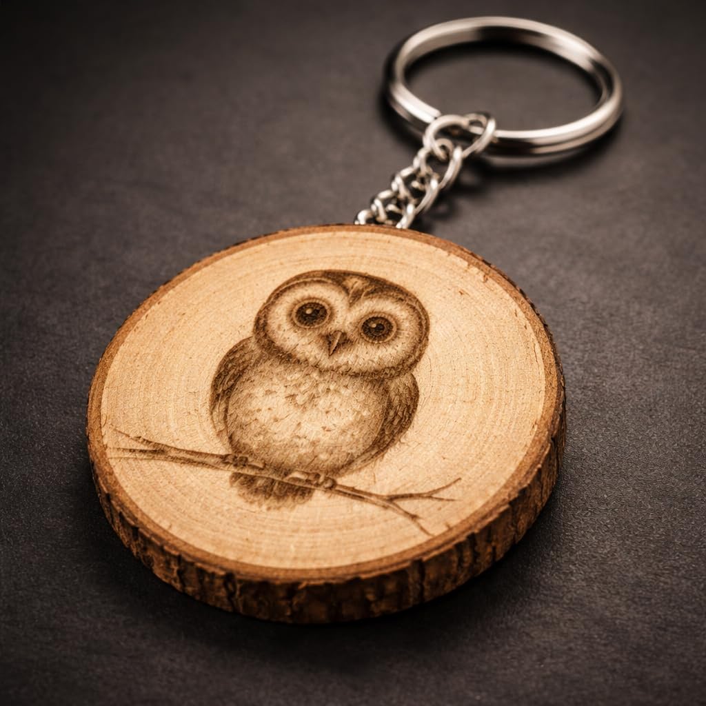 Holz Schluesselanhaenger Eule