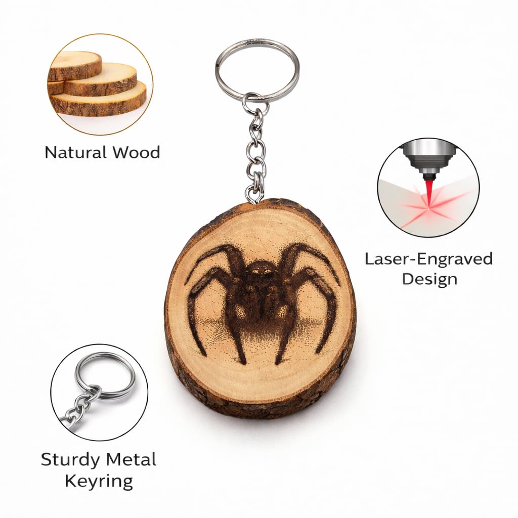 Tarantel Spinne Lasergravierter Holz Schlüsselanhänger