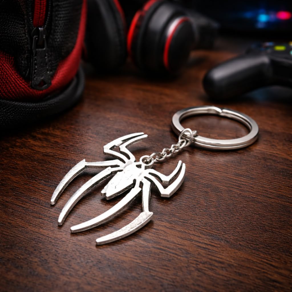 Promotech Superheld Spinne Schlüsselanhänger – Silberner Metall-Schlüsselring im Spider Design – Robustes Fan-Accessoire für Kinder & Erwachsene