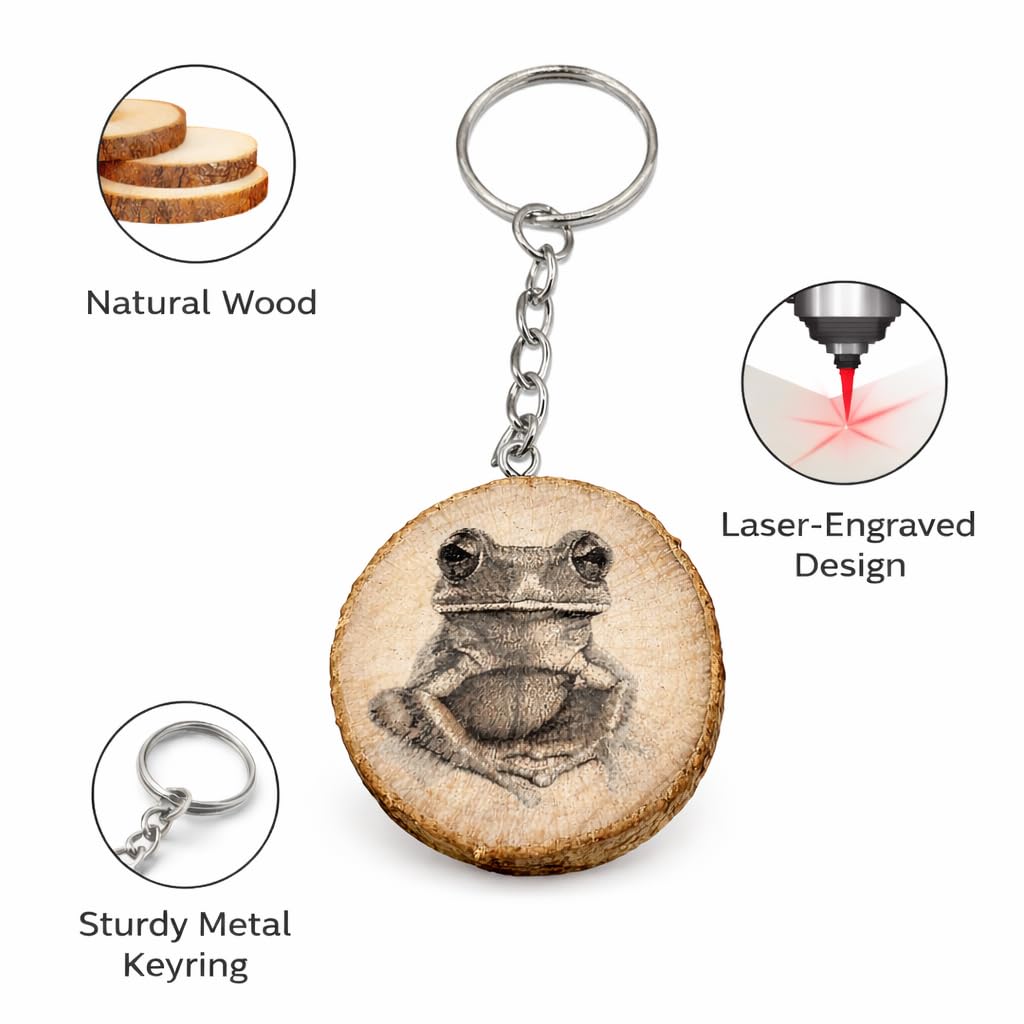 Grüner Baumfrosch Lasergravierter Holz Schlüsselanhänger