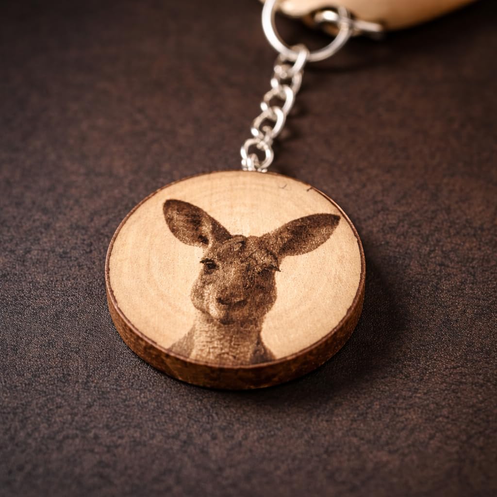 Promotech Känguru – Handgefertigter Holz-Schlüsselanhänger mit Lasergravur – Einzigartiges Naturholz-Accessoire