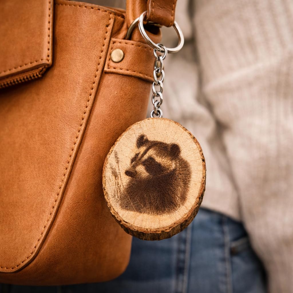 Promotech Der Dachs Schlüsselanhänger – Handgefertigter, Laser-gravierter Holz-Schlüsselring – Einzigartiges Einzelstück mit Dachs-Motiv