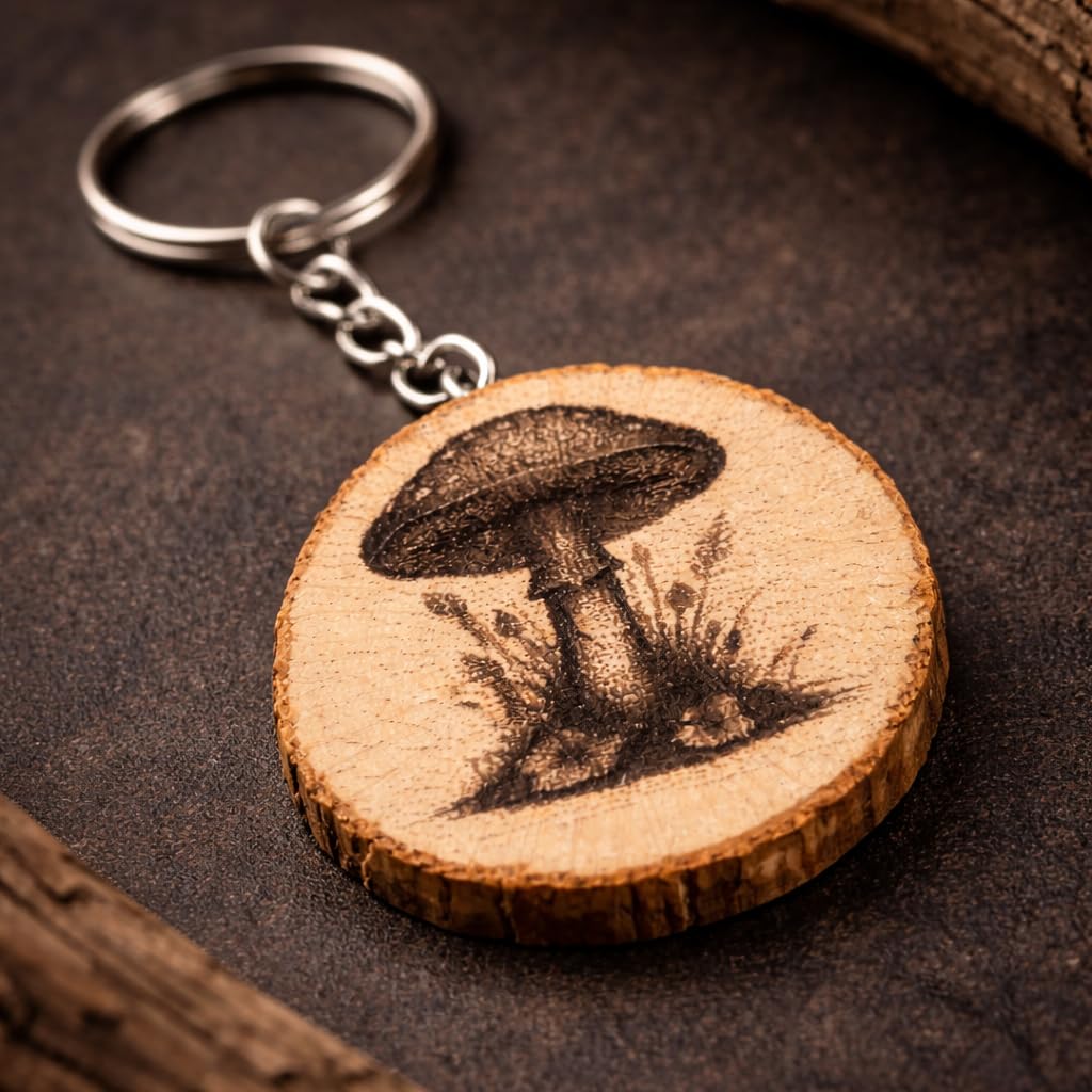 Fliegenpilz Lasergravierter Holz Schlüsselanhänger