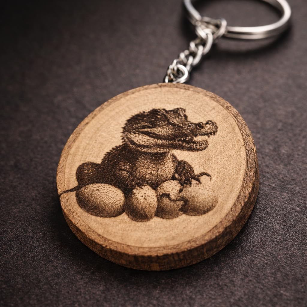 Krokodil-Nest Portachiavi in legno inciso al laser