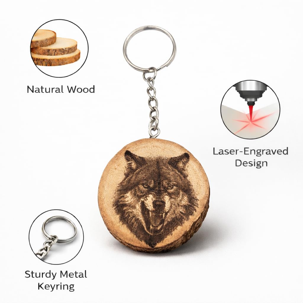 Timberwolf Lasergravierter Holz Schlüsselanhänger