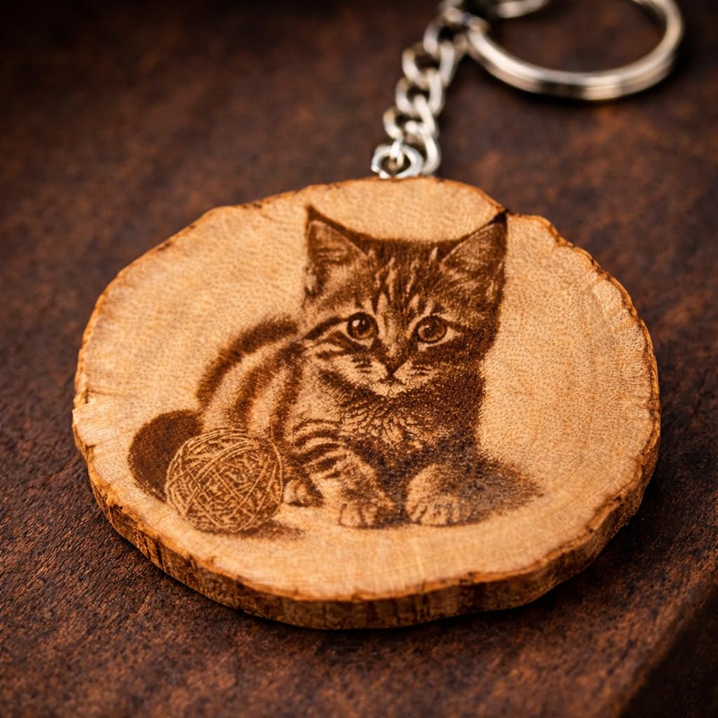 Katze Spielchen Lasergravierter Holz Schlüsselanhänger