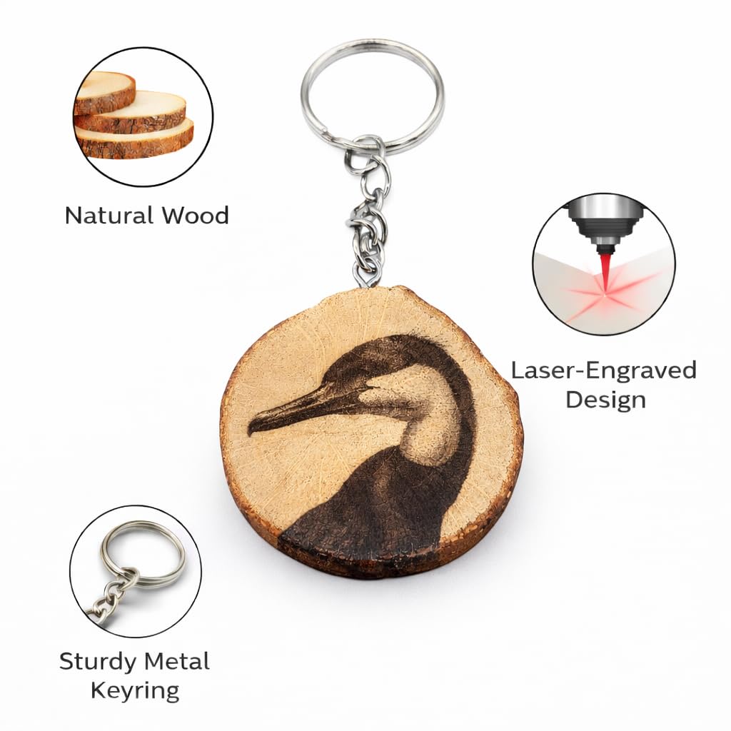Kormoran Lasergravierter Holz Schlüsselanhänger