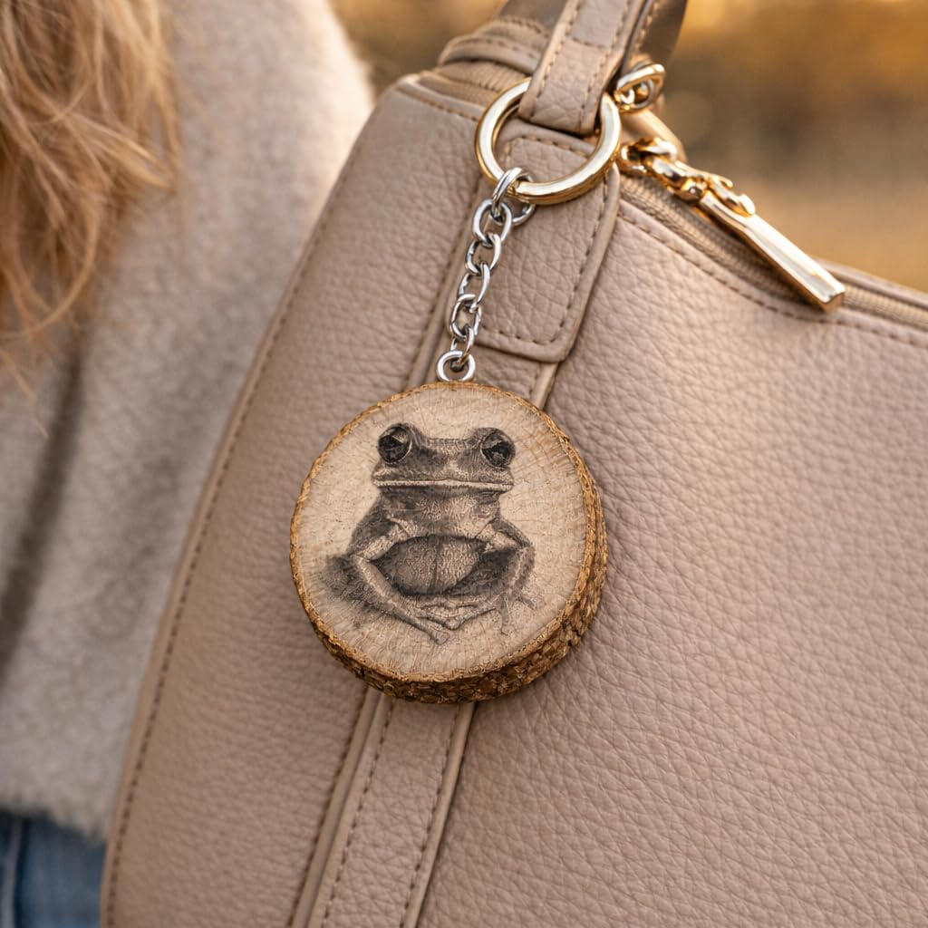Grüner Baumfrosch Lasergravierter Holz Schlüsselanhänger