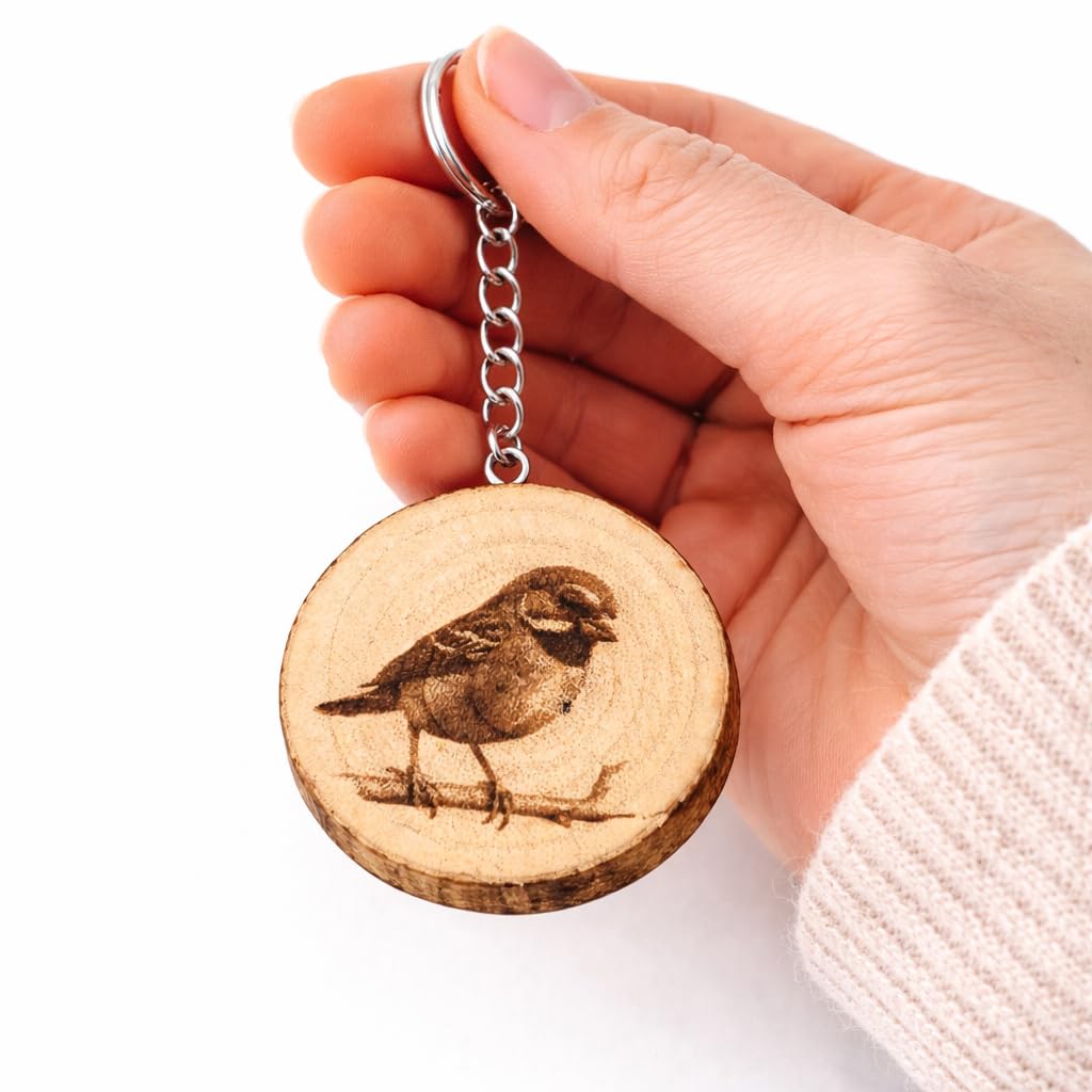 Spatz Lasergravierter Holz Schlüsselanhänger