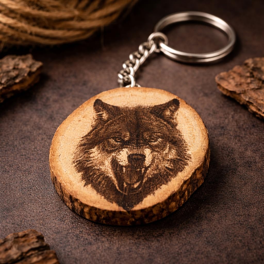 Timberwolf Lasergravierter Holz Schlüsselanhänger