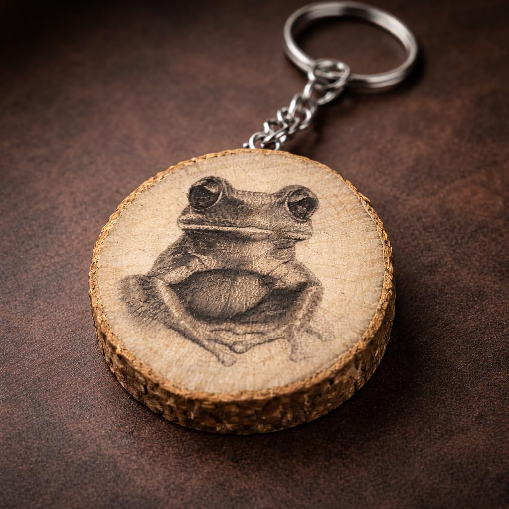 Grüner Baumfrosch Lasergravierter Holz Schlüsselanhänger