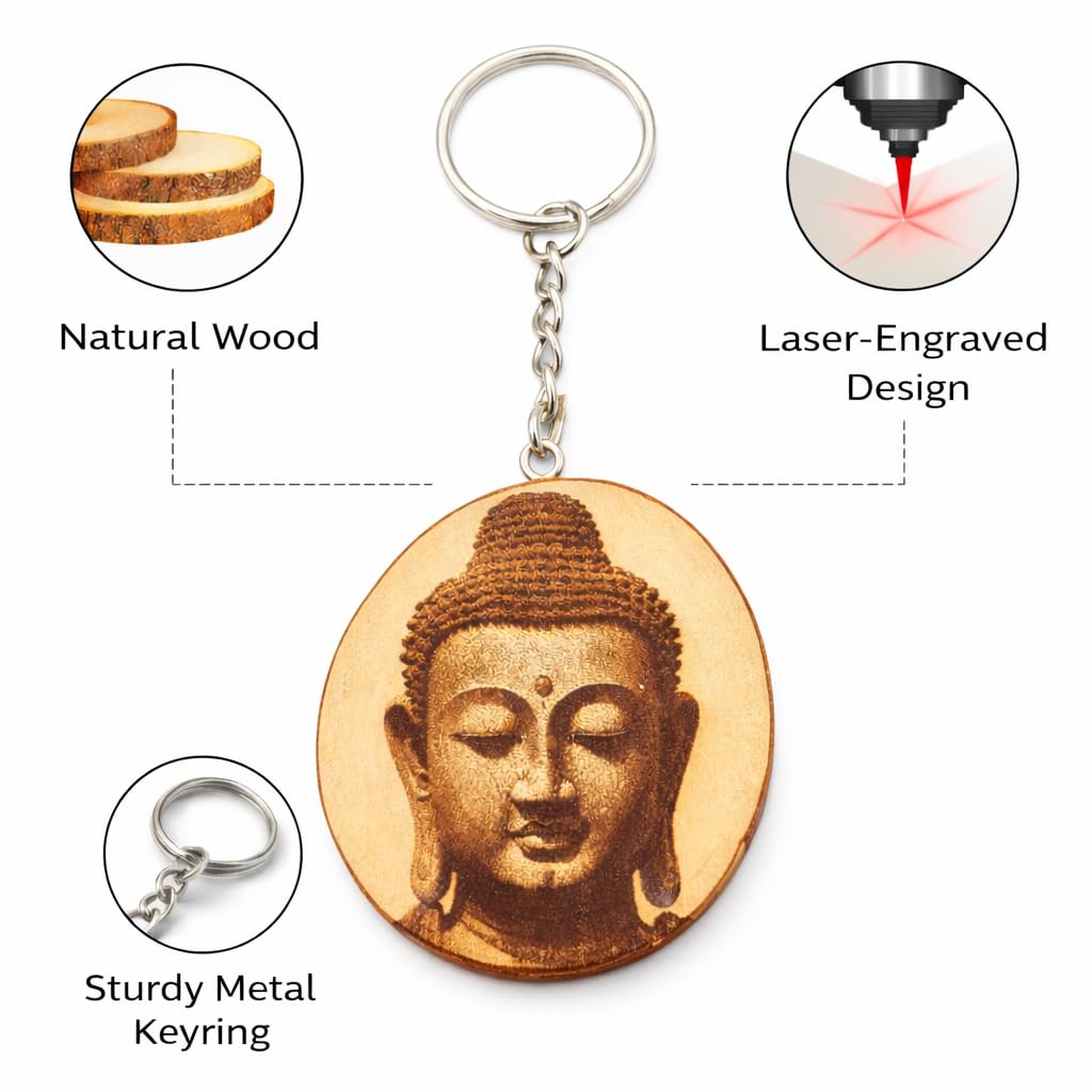 Buddha Lasergravierter Holz Schlüsselanhänger