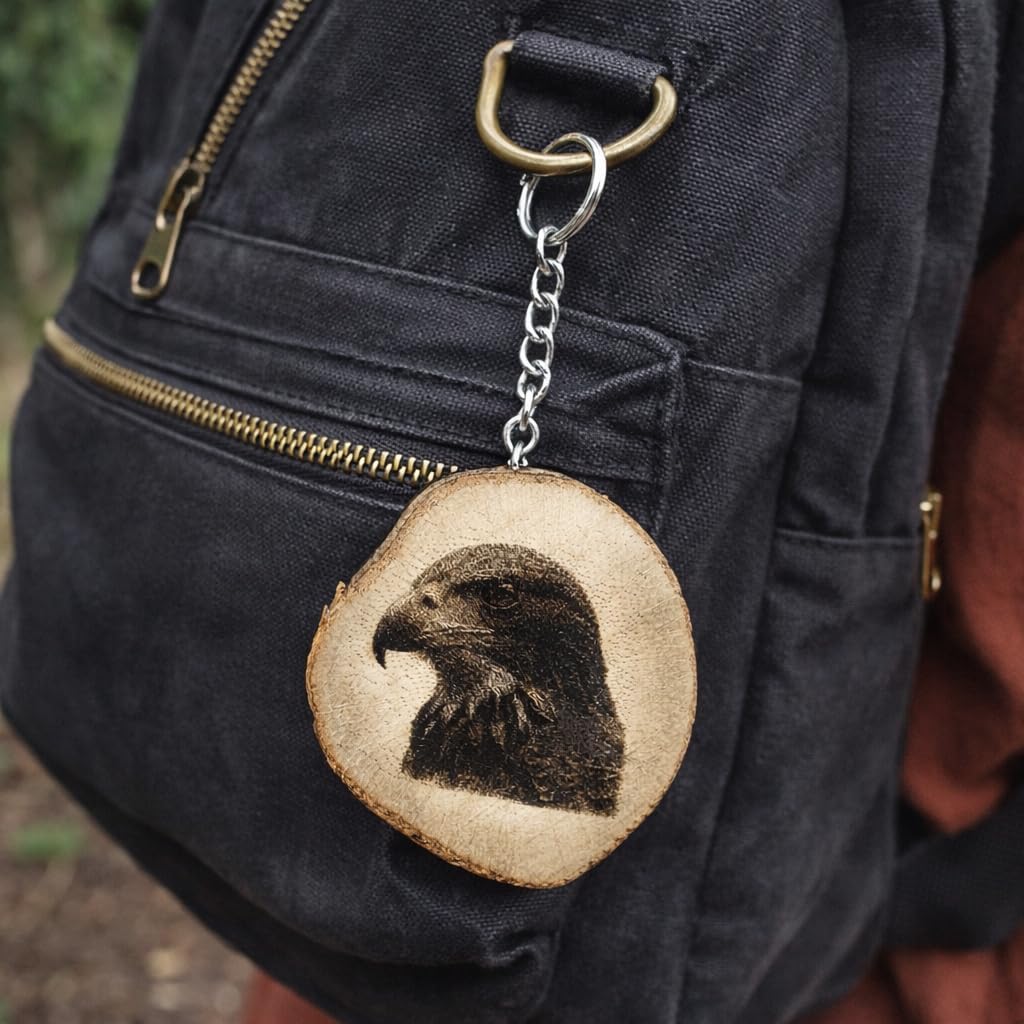 Bussard Lasergravierter Holz Schlüsselanhänger