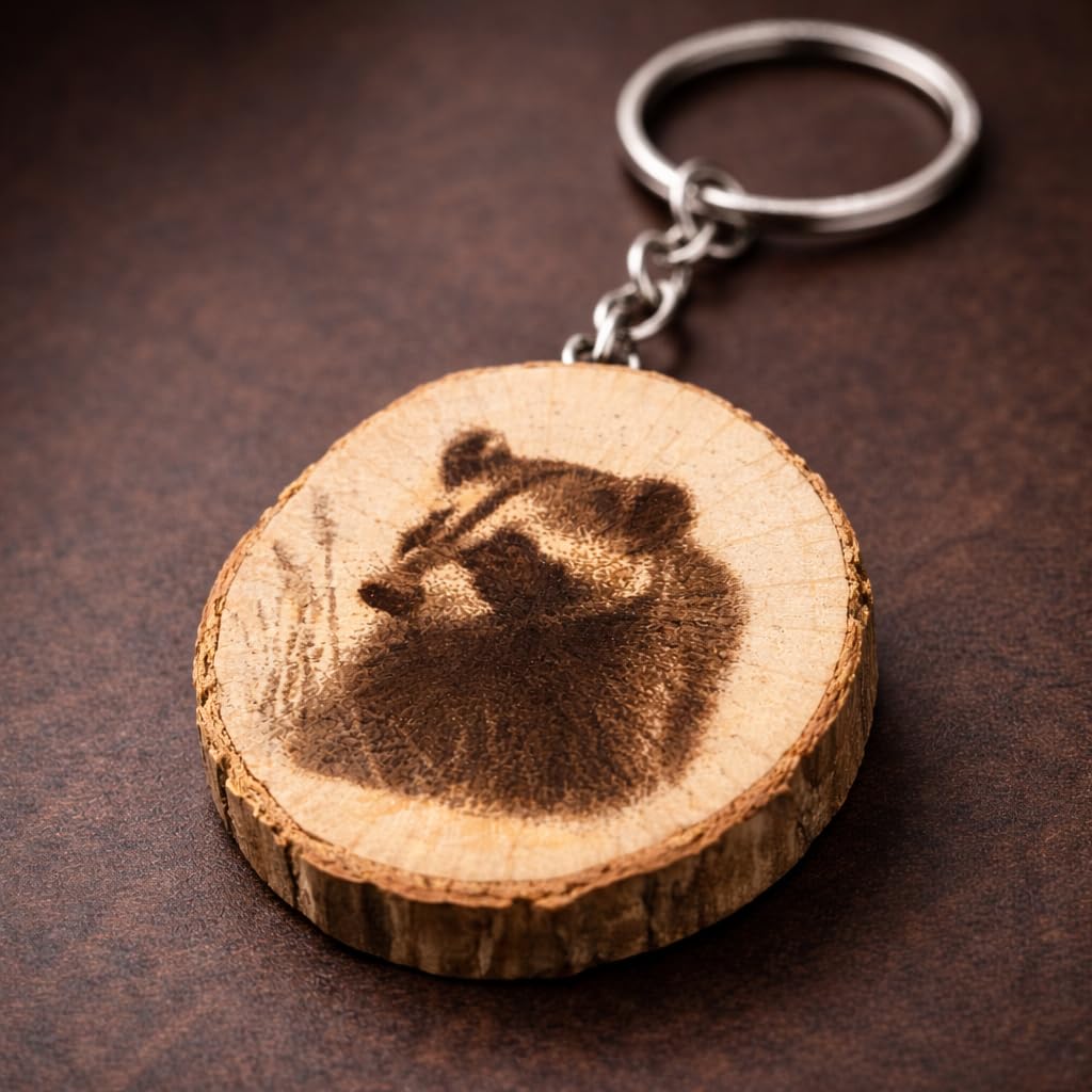 Promotech Der Dachs Schlüsselanhänger – Handgefertigter, Laser-gravierter Holz-Schlüsselring – Einzigartiges Einzelstück mit Dachs-Motiv