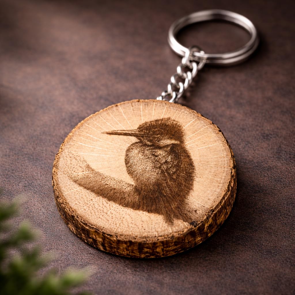 Eisvogel Lasergravierter Holz Schlüsselanhänger
