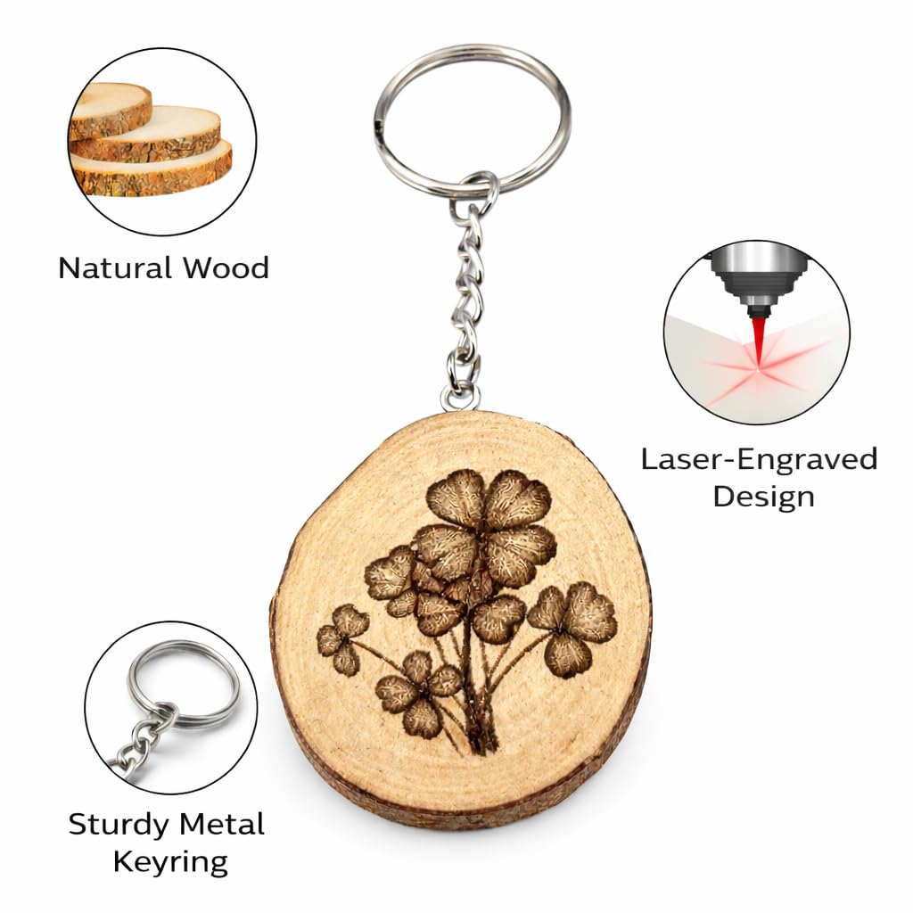 Irischer Kleeblatt-Strauß Lasergravierter Holz Schlüsselanhänger