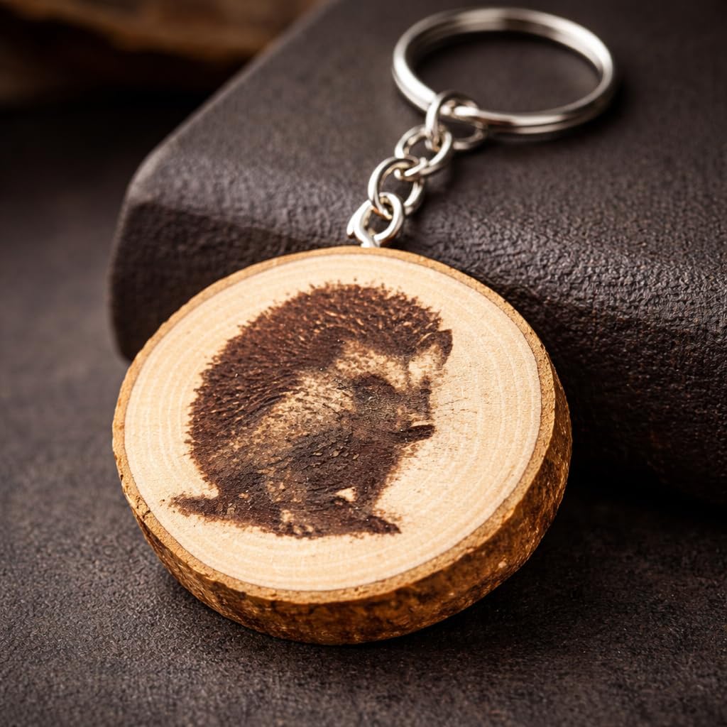 Niedlicher Igel Lasergravierter Holz Schlüsselanhänger