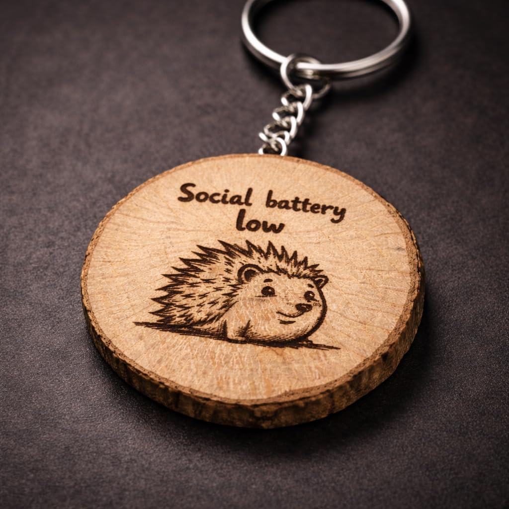 „Social Battery Low“ Holz Schlüsselanhänger