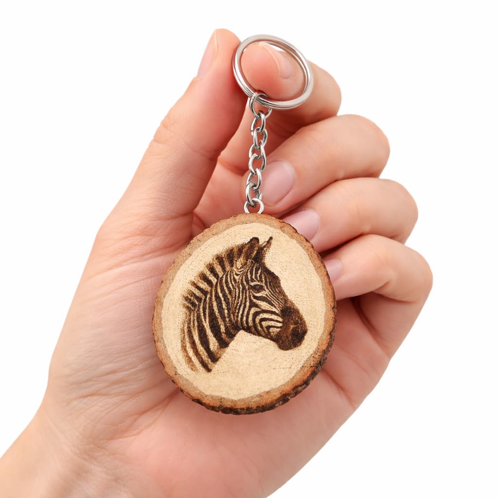 Promotech Majestätisches Zebra Handgefertigter Lasergravierter Einzelstück Schlüsselanhänger aus Holz – Tiermotiv, Naturholz, Geschenkidee für Safari- und Tierliebhaber