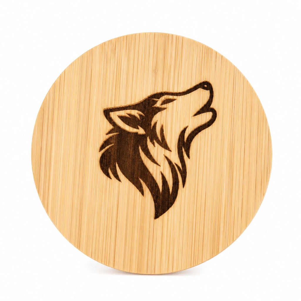 Holz Flaschenöffner Wolf Gravur aus Bambus