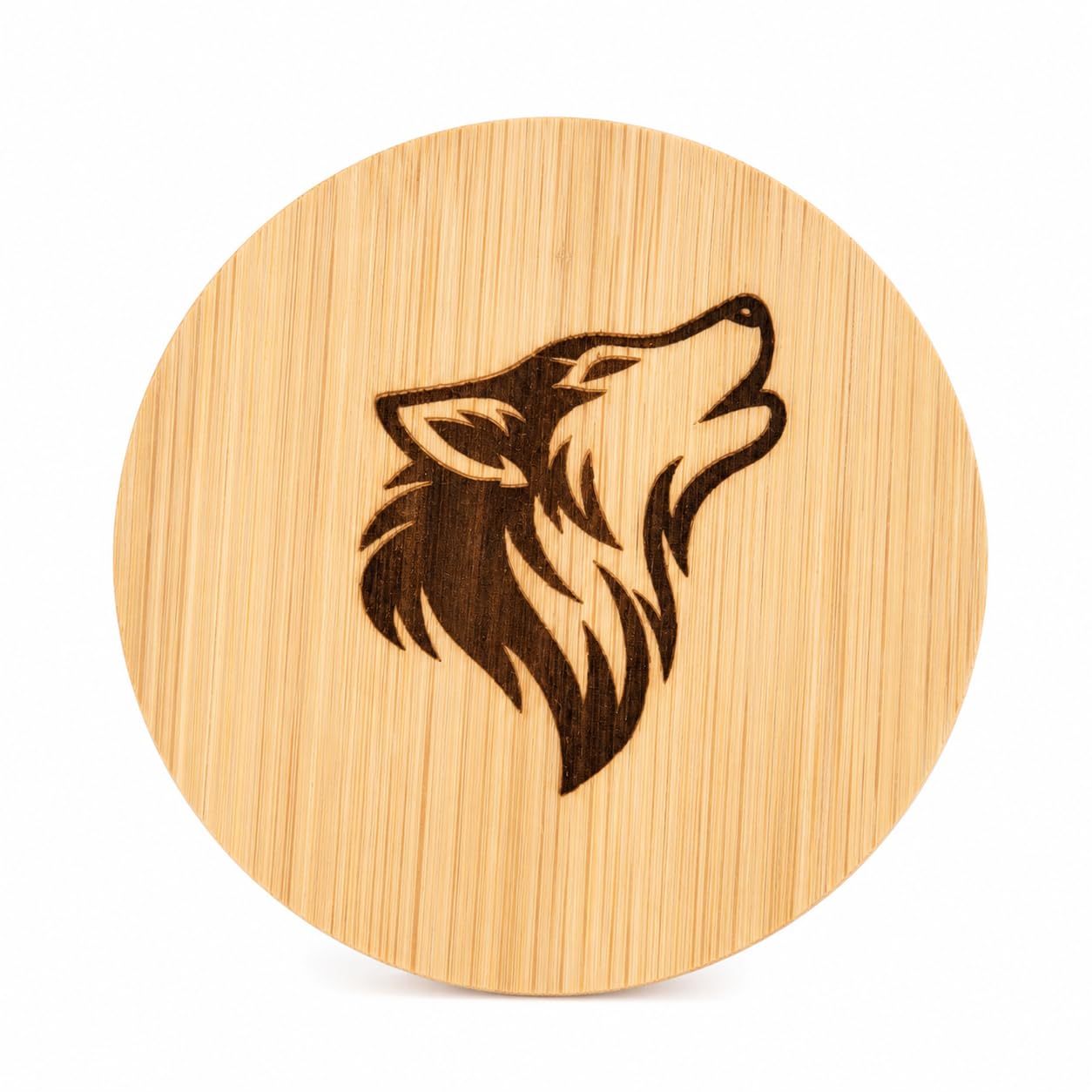 Holz Flaschenöffner Wolf Gravur aus Bambus