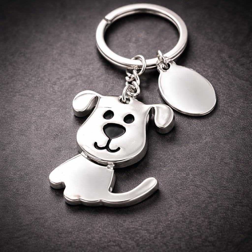 Promotech Hochwertiger Metall-Chrom Schlüsselanhänger - Lächelnder Welpen-Design Happy Dog - für Hundefreunde und Tierliebhaber