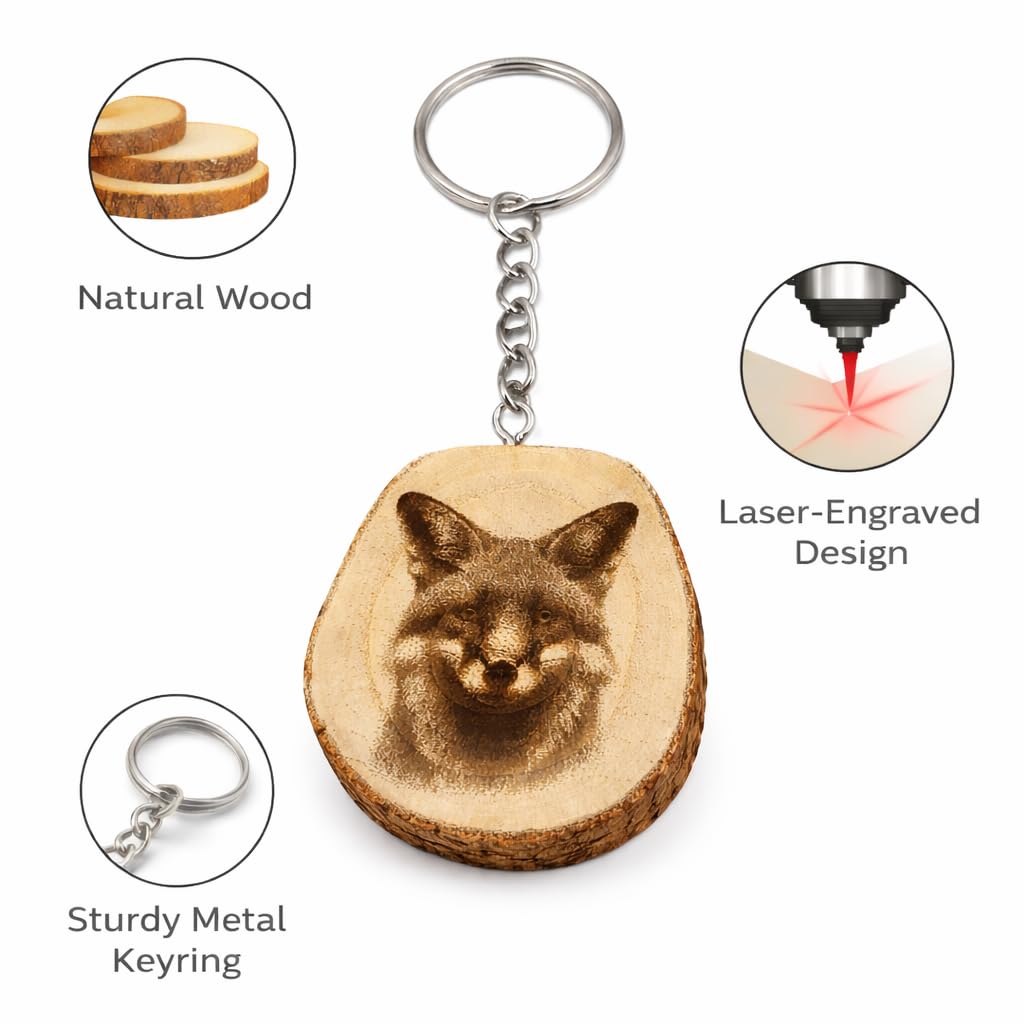 Promotech Schlauer Fuchs – Handgefertigter, lasergravierter Einzelstück-Schlüsselanhänger aus Naturholz, Symbol für Klugheit & Intuition