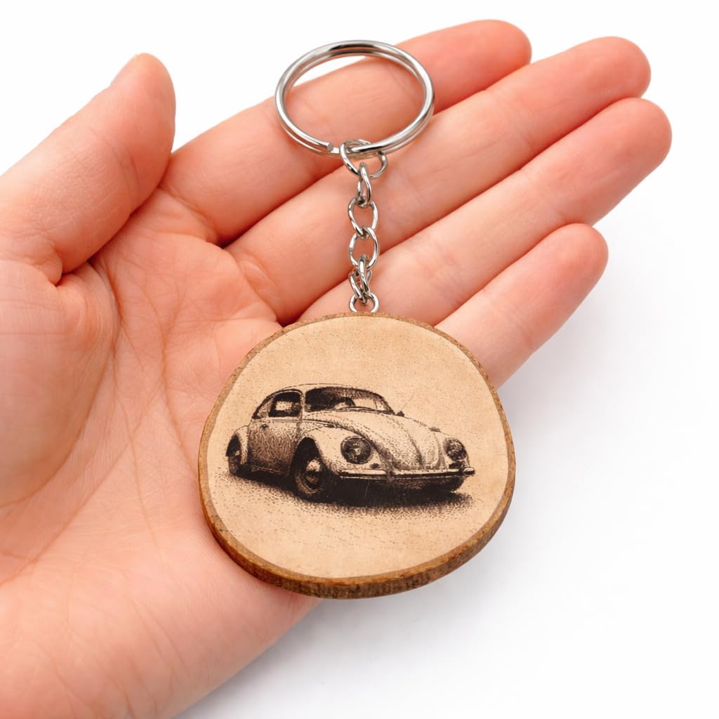 Legendäres Beetle Auto Lasergravierter Holz Schlüsselanhänger