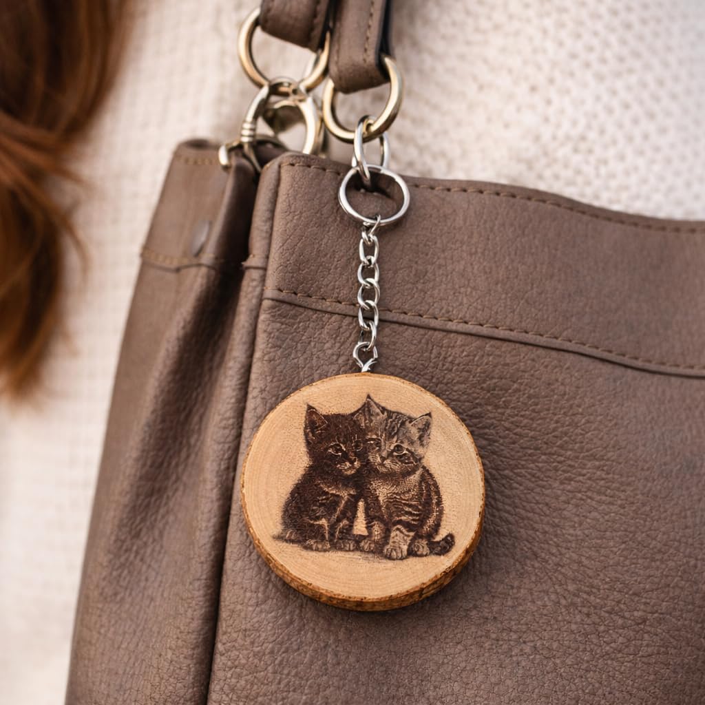 Katzenliebe Lasergravierter Holz Schlüsselanhänger