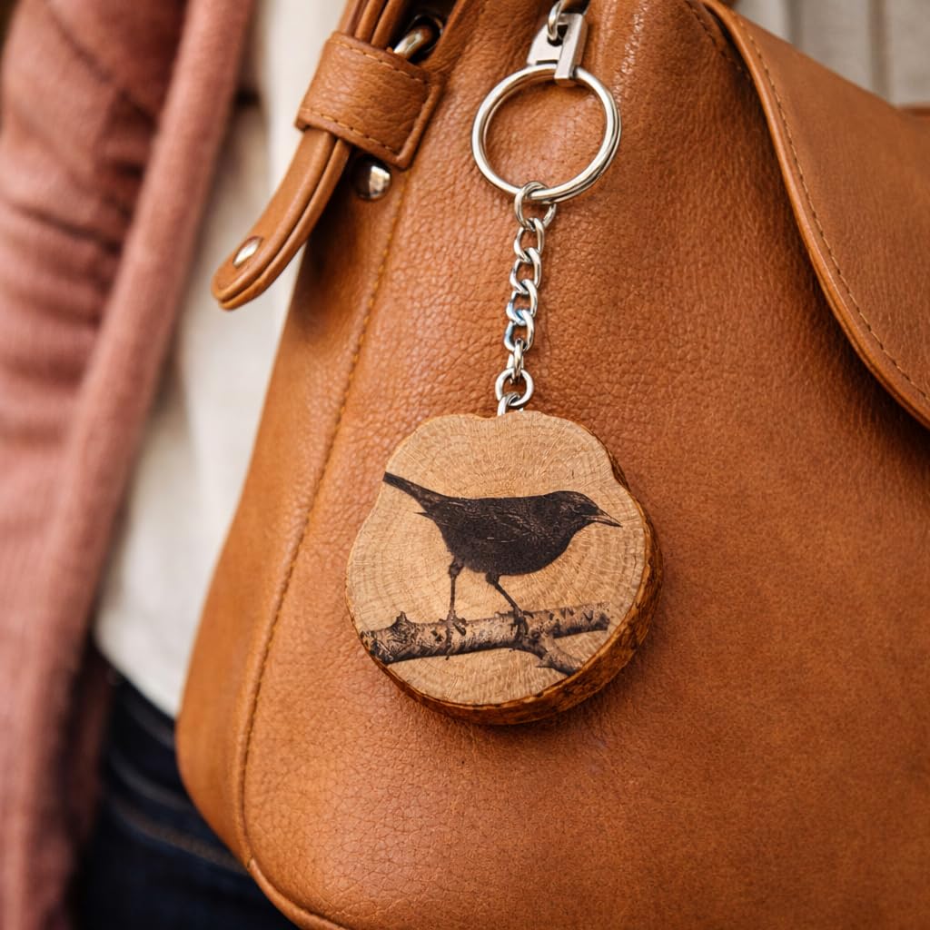 Amsel Portachiavi in legno inciso al laser