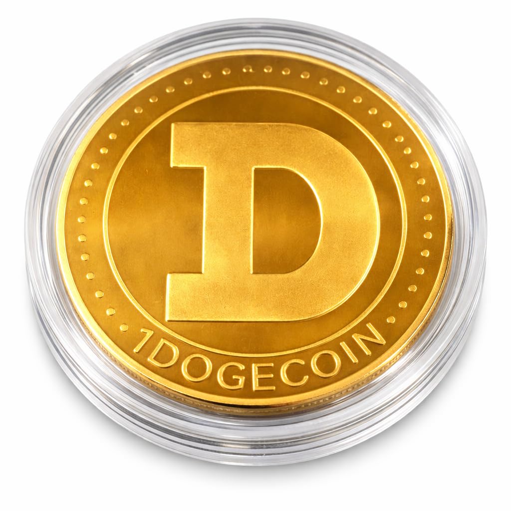 24-Karat vergoldete 45 mm Durchmesser Dogecoin MEMECOIN Münze Sammlerstück in Münzkapsel für jeden Kryptowährung BTC Fan