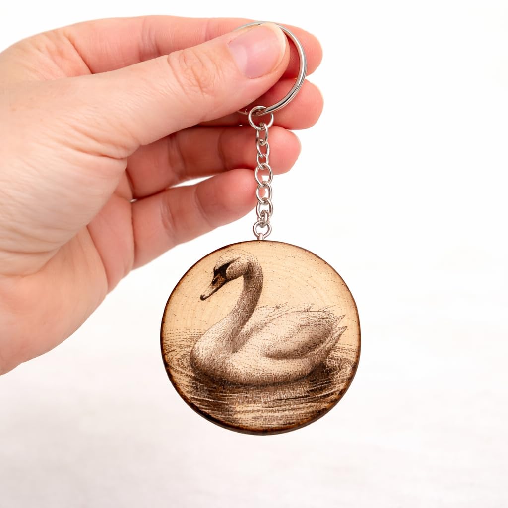 Promotech Der Schwan Handgefertigter Lasergravierter Holz-Schlüsselanhänger – Eleganter Naturholz-Schlüsselring für Tierliebhaber & Symbol für Reinheit und Schönheit