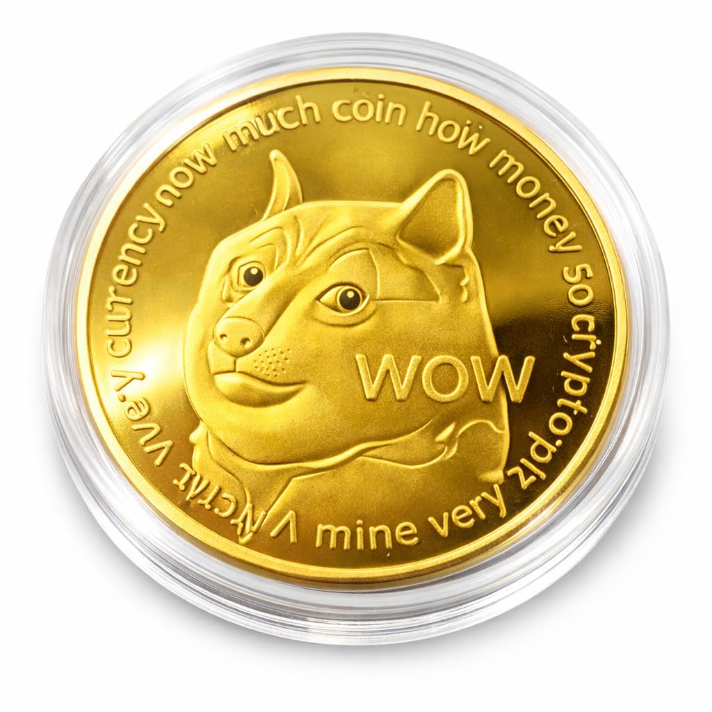 24-Karat vergoldete 45 mm Durchmesser Dogecoin MEMECOIN Münze Sammlerstück in Münzkapsel für jeden Kryptowährung BTC Fan
