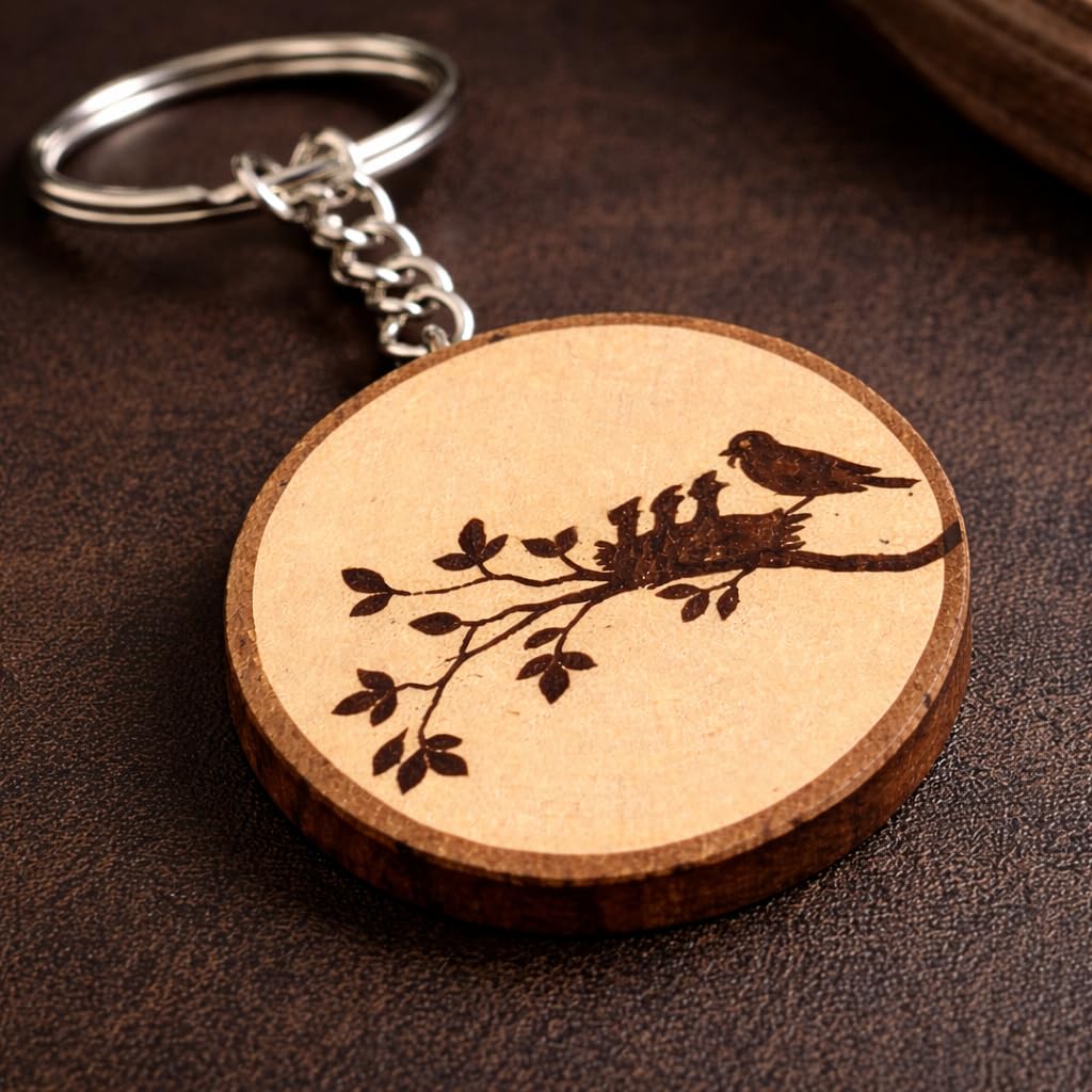 Vogelnest Lasergravierter Holz Schlüsselanhänger