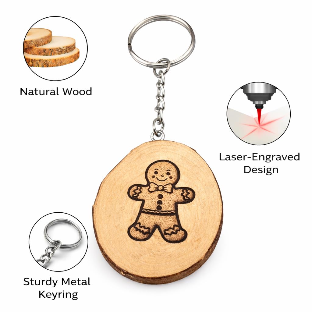 Lebkuchenmann Gingerbreadman mit Lasergravur Lasergravierter Holz Schlüsselanhänger