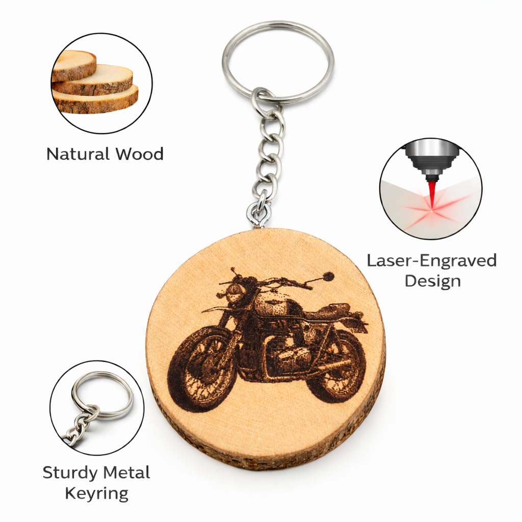 Ikonisches Motorrad Thunderbird Lasergravierter Holz Schlüsselanhänger