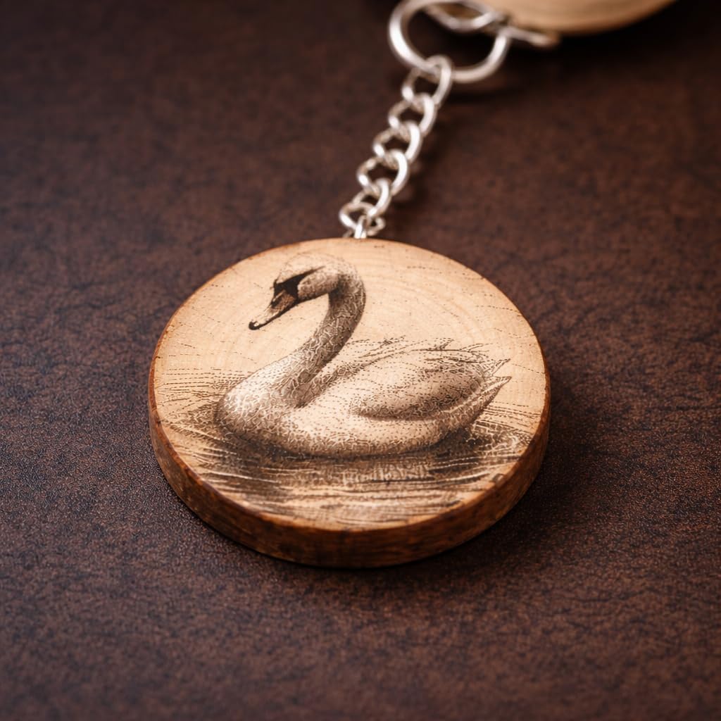 Promotech Der Schwan Handgefertigter Lasergravierter Holz-Schlüsselanhänger – Eleganter Naturholz-Schlüsselring für Tierliebhaber & Symbol für Reinheit und Schönheit