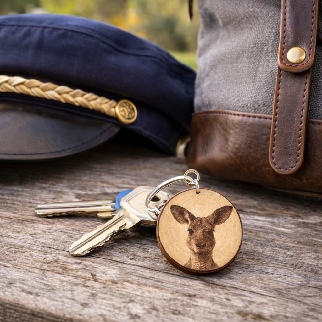 Promotech Känguru – Handgefertigter Holz-Schlüsselanhänger mit Lasergravur – Einzigartiges Naturholz-Accessoire