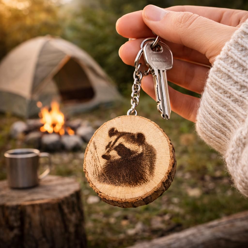 Promotech Der Dachs Schlüsselanhänger – Handgefertigter, Laser-gravierter Holz-Schlüsselring – Einzigartiges Einzelstück mit Dachs-Motiv