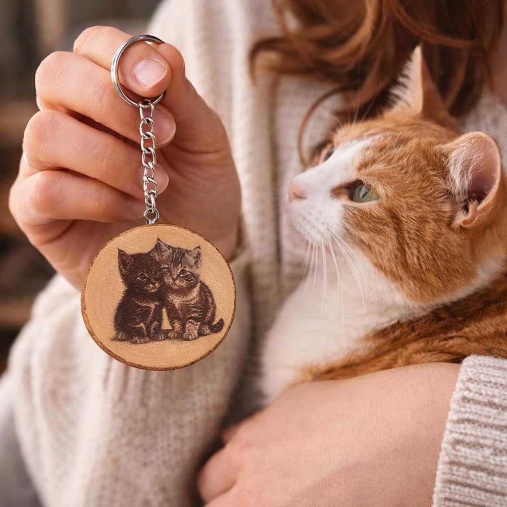 Katzenliebe Lasergravierter Holz Schlüsselanhänger