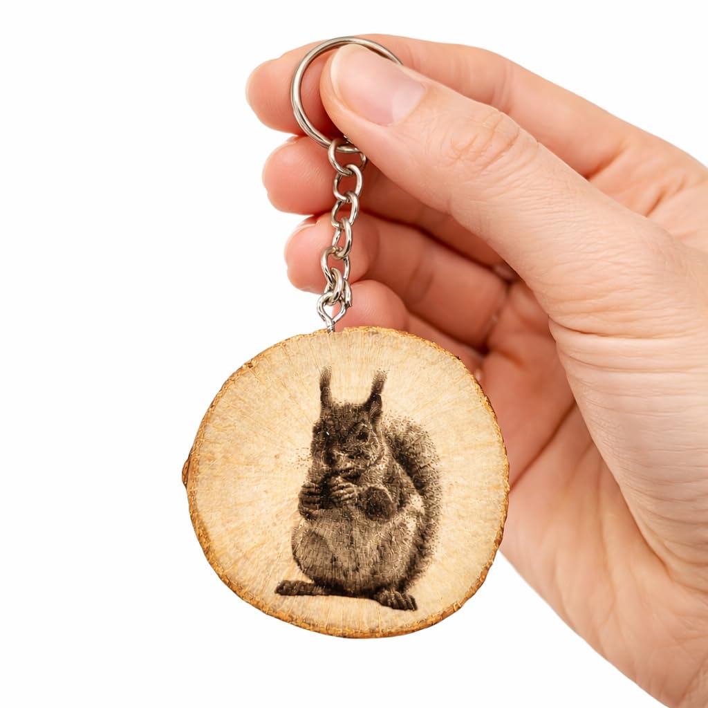 Eichhörnchen Lasergravierter Holz Schlüsselanhänger