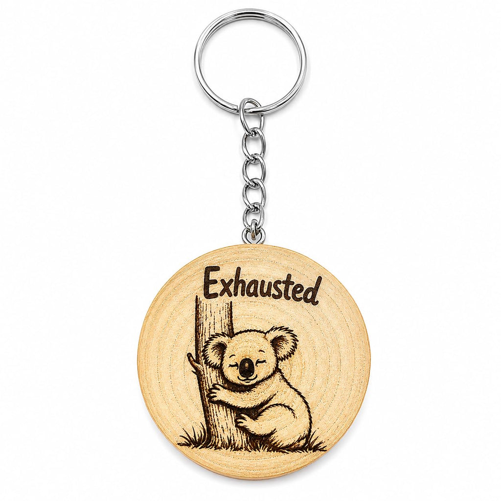 Promotech Lasergravierter Holz-Schlüsselanhänger Koala Exhausted