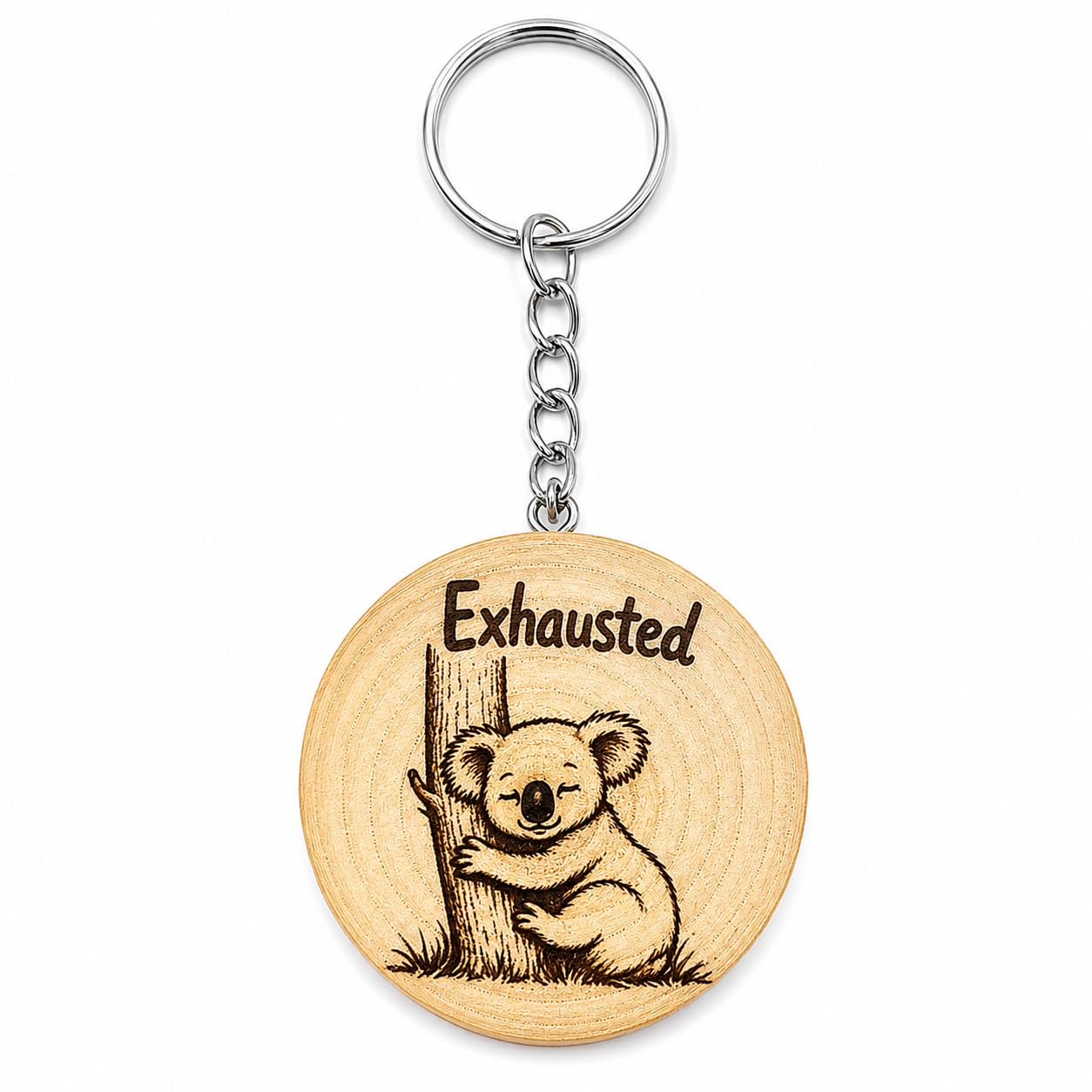 Promotech Lasergravierter Holz-Schlüsselanhänger Koala Exhausted