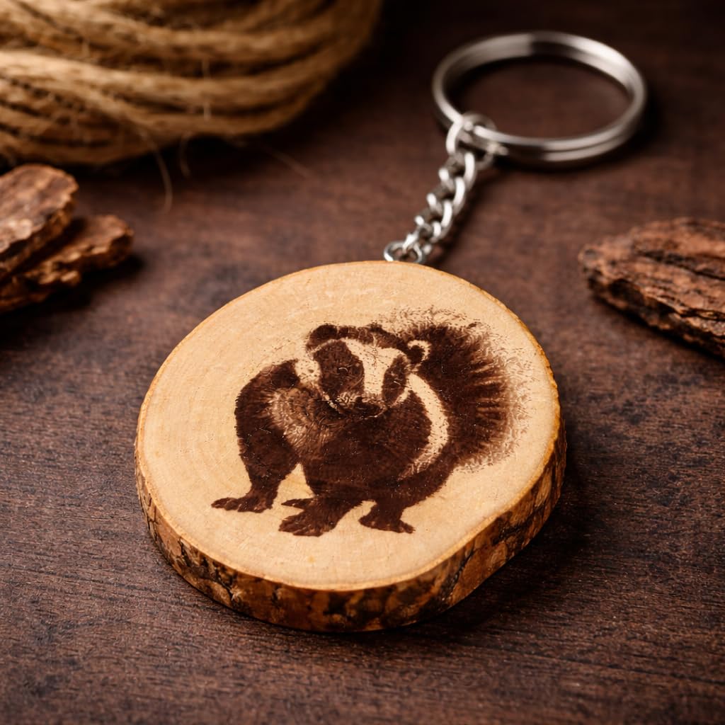 Stinktier Lasergravierter Holz Schlüsselanhänger
