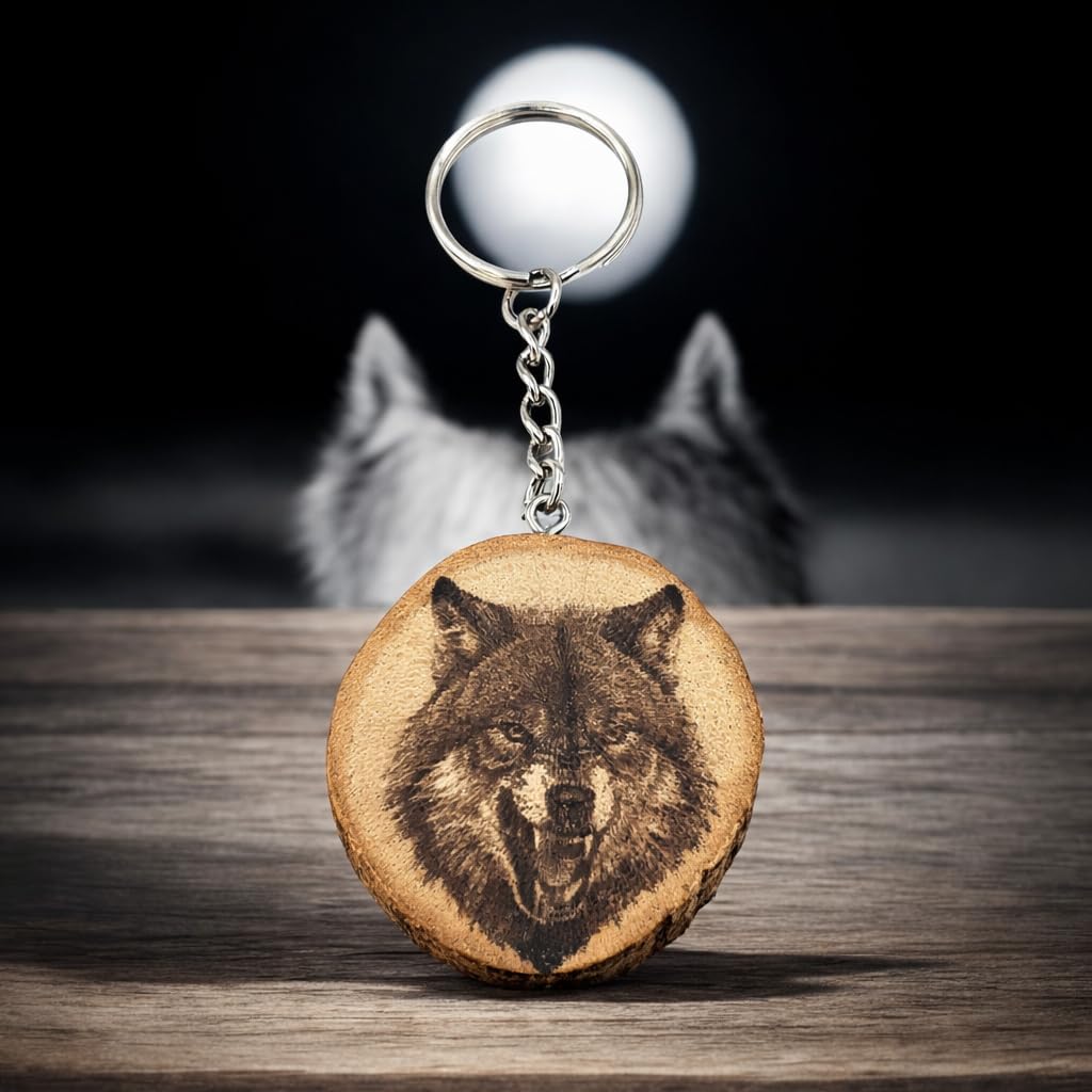 Timberwolf Lasergravierter Holz Schlüsselanhänger